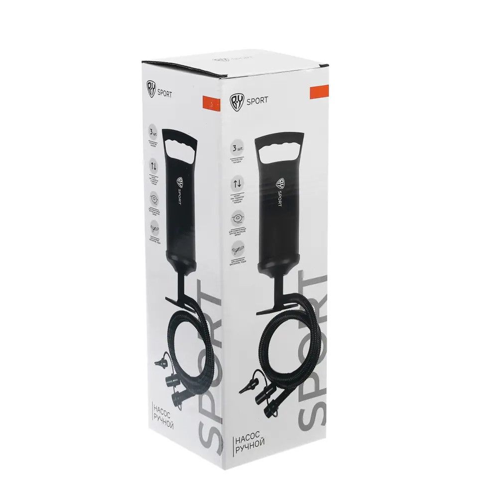Насос ручной, тм BY SPORT, объем 0,85л, 30см, 3 насадки в комплекте, РР - #7