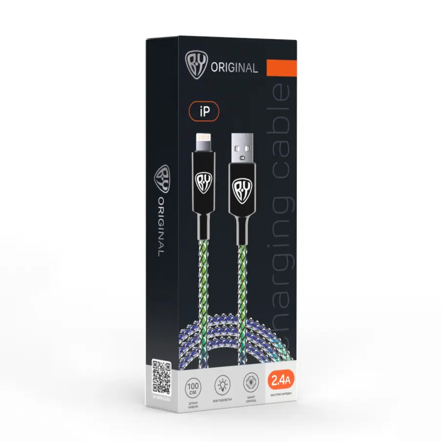 Кабель для зарядки USB(A)-iP BY MAGIC LIGHT, 1м, 2.4А, Быстрая зарядка, подсветка - #2