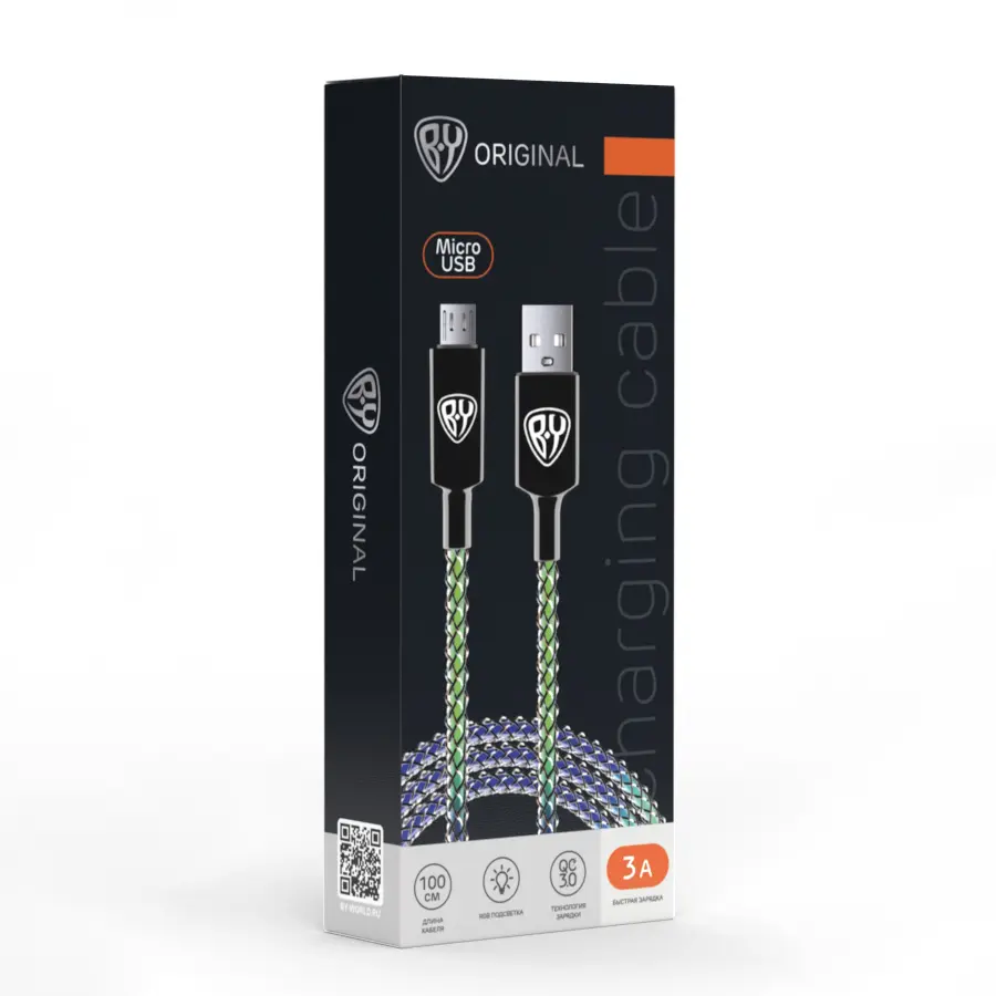 Кабель для зарядки USB(A)-microUSB BY MAGIC LIGHT, 1м, 3А, Быстрая зарядка QC3.0, подсветка - #2