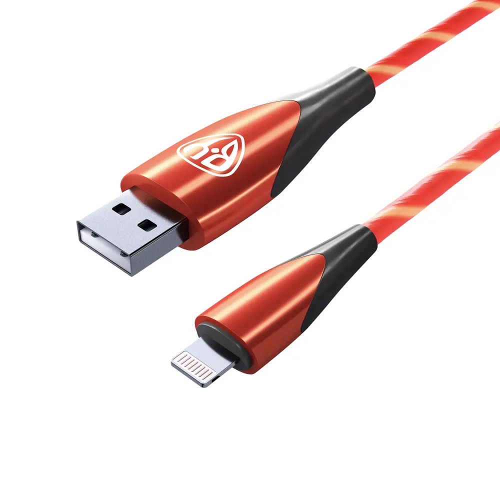 Кабель для зарядки USB(A)-iP BY Светящийся, GLITTER LIGHT, 1м, 2.4А, быстр зар, подсветка красная - #4
