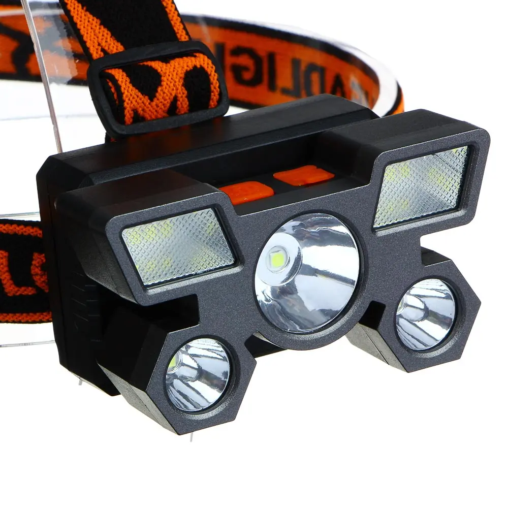 Фонарь налобный тм ЕРМАК, 6 + 3 LED, 4 режима, 87х50х58мм, 1200мАч, USB кабель, пластик - #5