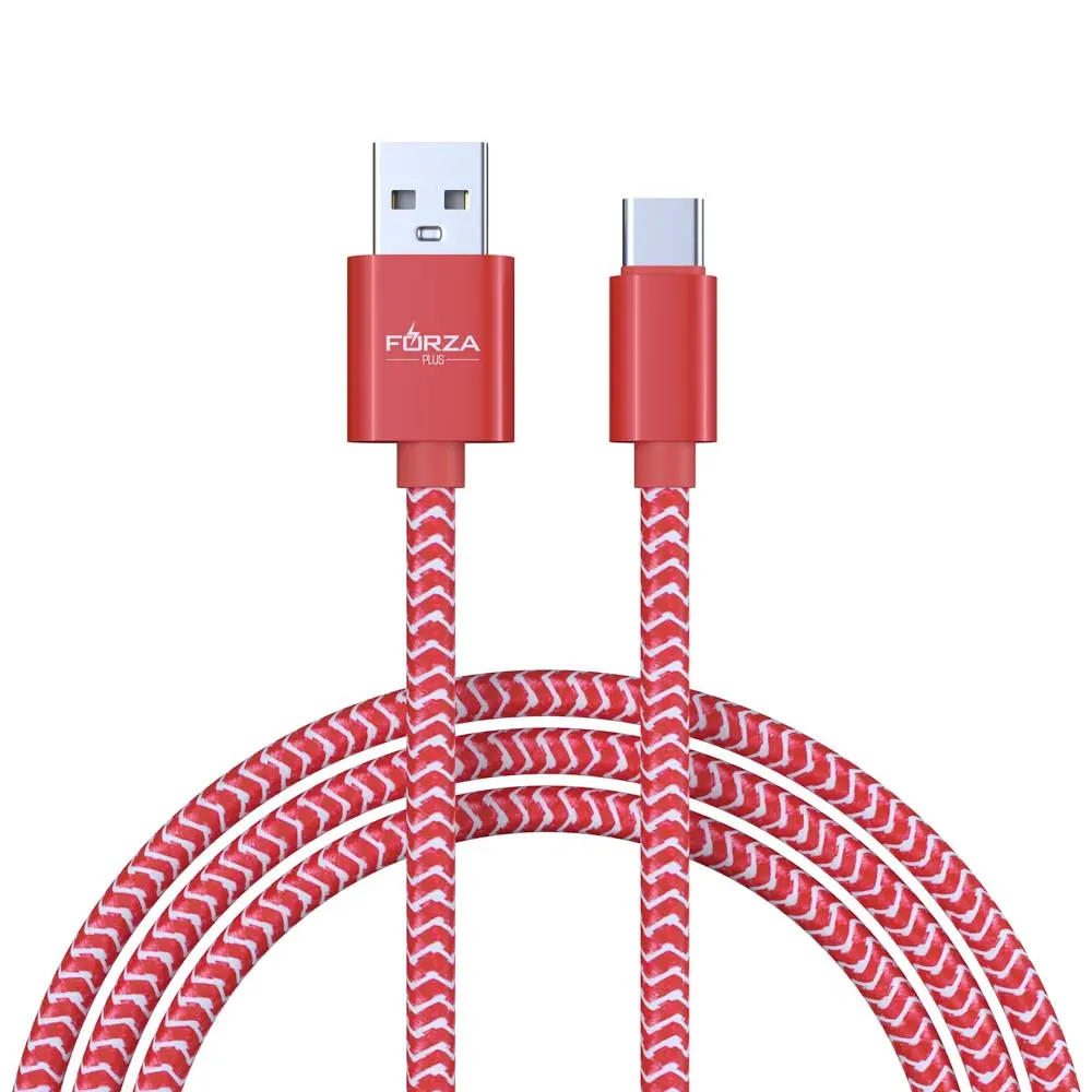 Кабель для зарядки USB(A)-Type C FORZA Волна, 1м, 2А, тканевая оплётка, 4 цвета, пакет - #1