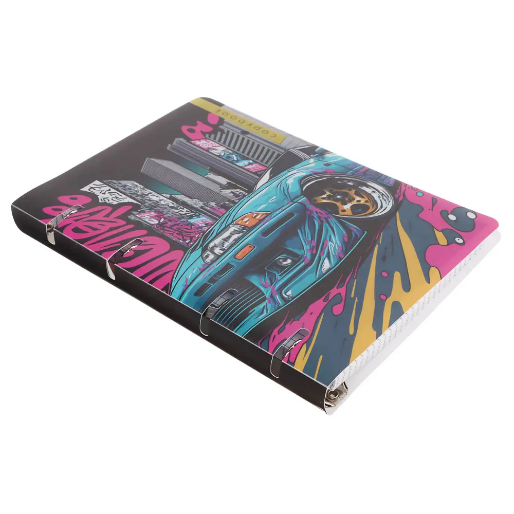 Тетрадь на кольцах А5, 80 л., клетка, обложка пластик, белый блок, микс - #14