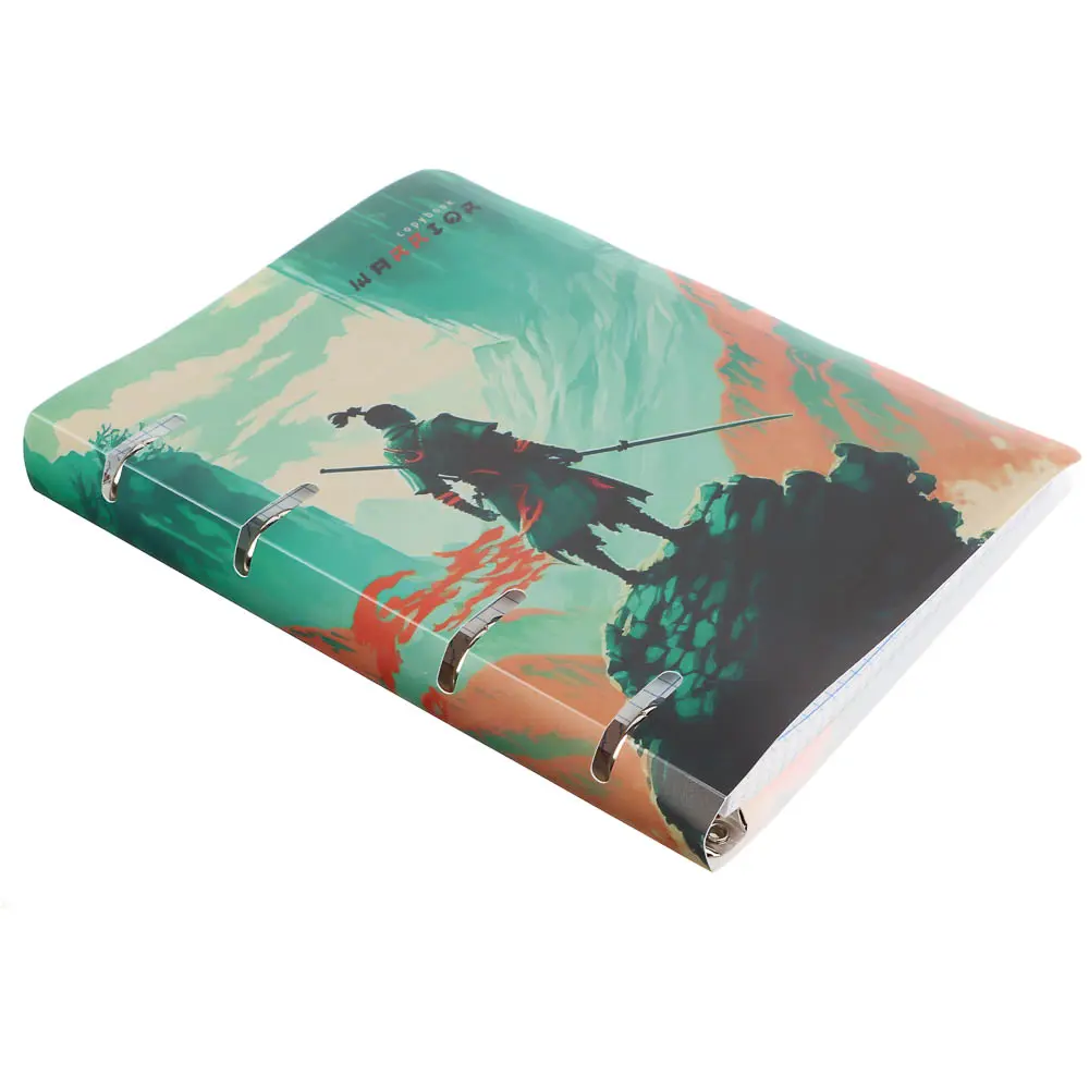Тетрадь на кольцах А5, 80 л., клетка, обложка пластик, белый блок, микс - #8