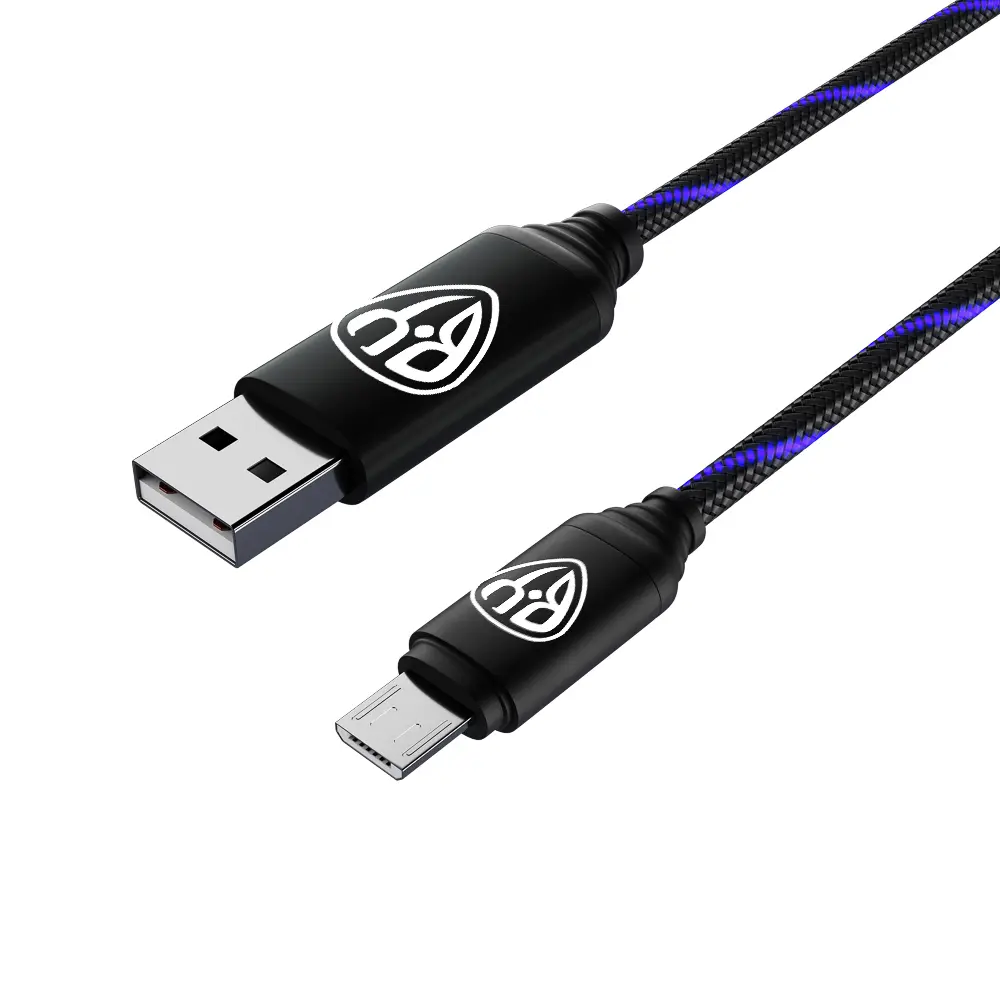 Кабель для зарядки USB(A)-microUSB BY Армированный, 1м, 3А, быстр зар QC3.0, LED подсветка синяя - #4