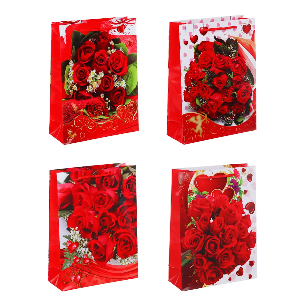 Пакет подарочный бумажный тм LADECOR, M 18x24x7 см, 4 дизайна, Розы - #1