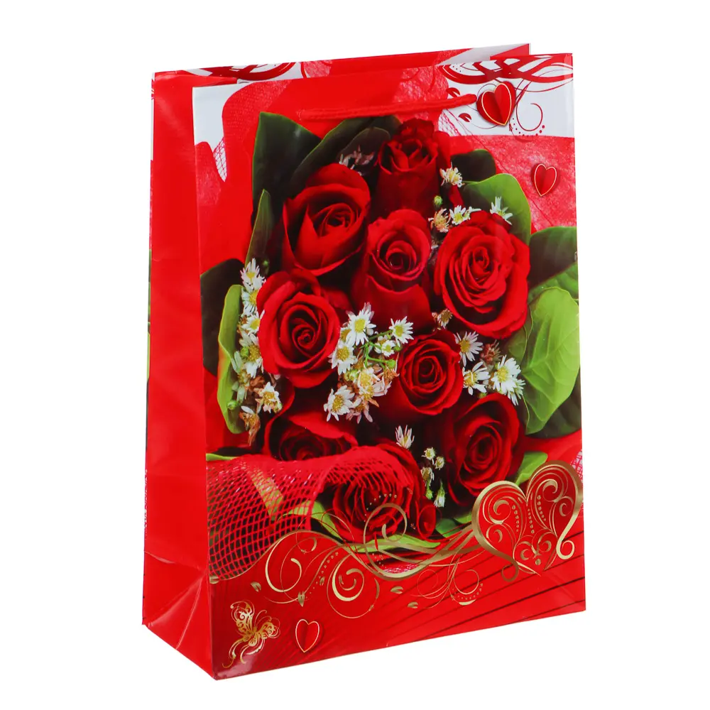 Пакет подарочный бумажный тм LADECOR, M 18x24x7 см, 4 дизайна, Розы - #2