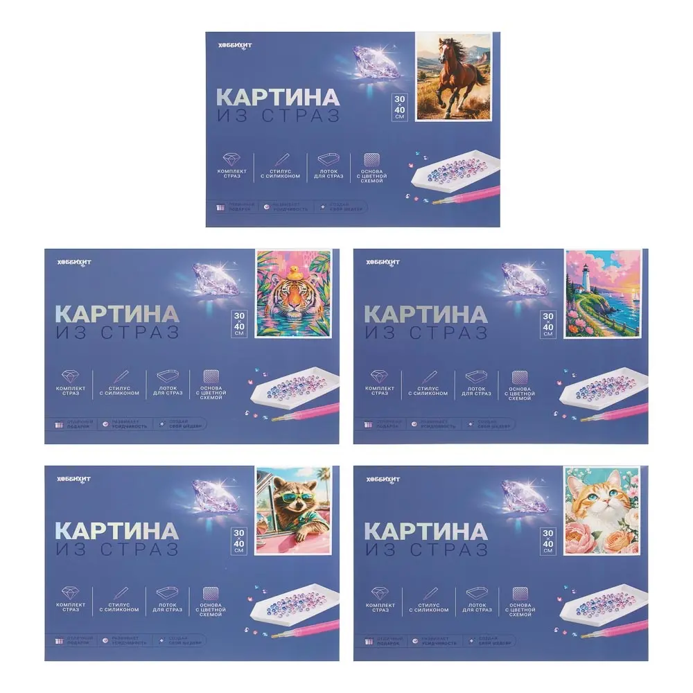 ХОББИХИТ Картина из страз, комплект: твердая основа, стразы, стилус, 30х40см, 5-10 дизайнов - #6