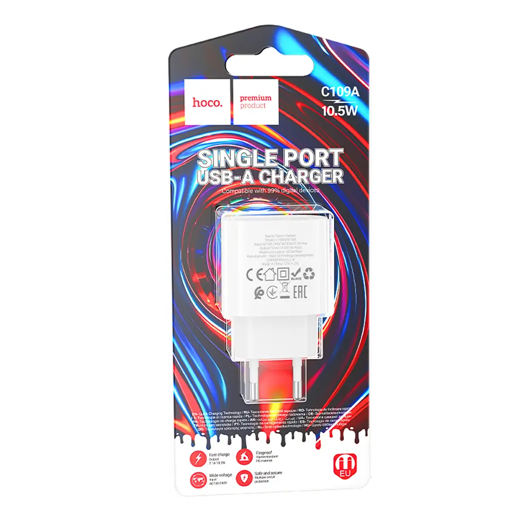 Сетевое зарядное устройство hoco. модель C109A, USB-A 10.5W, цвет: белый - #2