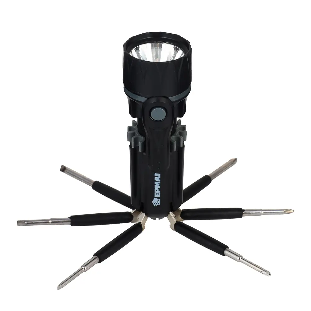 ЕРМАК Фонарь с инструментами, 8 в 1, 2 LED, 2 режима, 3xAAA, пластик, металл - #3