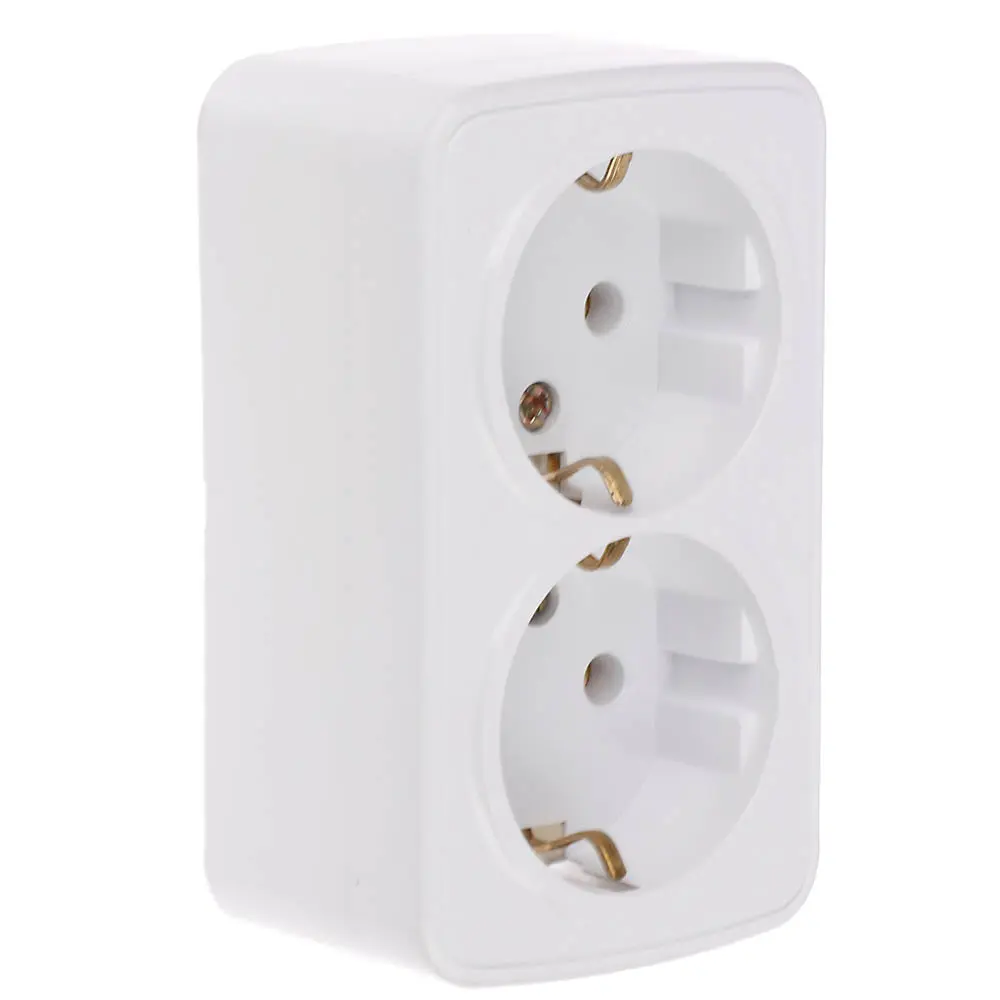 Розетка двойная открытой установки с заз. Intro Polo/Quadro 2х2P+E Schuko 16А-250В, IP20, белая - #1