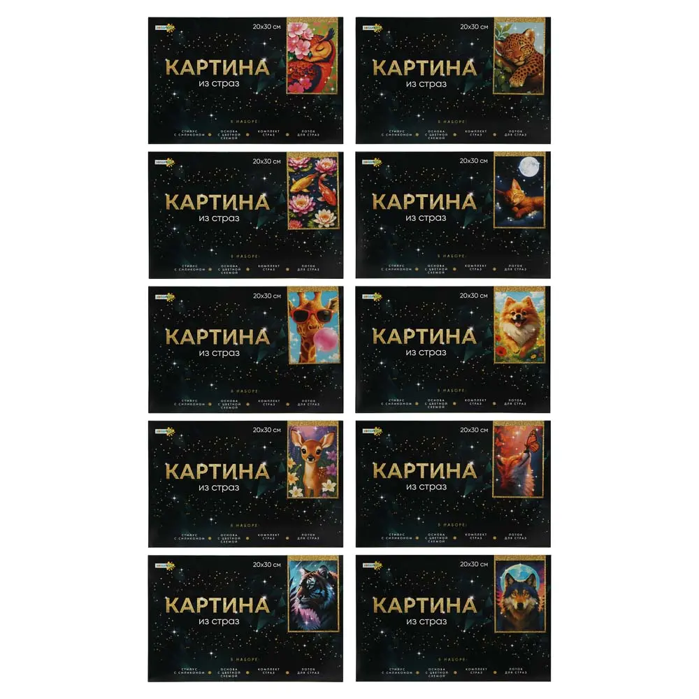 ХОББИХИТ Картина из страз, комплект (стразы, основа, палочка), 20х30см, 10 дизайнов - #3