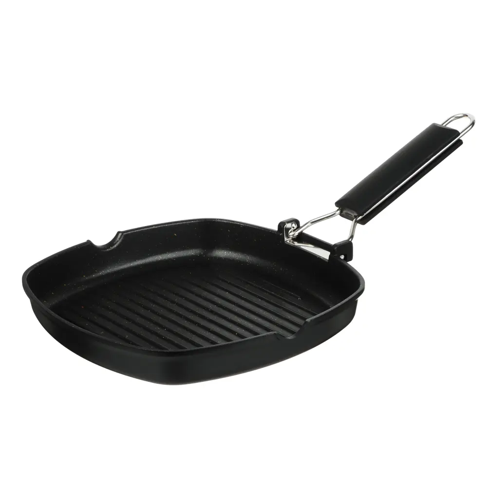 SATOSHI Кобальт Сковорода-гриль литая а/приг. покр. Мрамор, 24х24см, индукция, складная ручка - #1