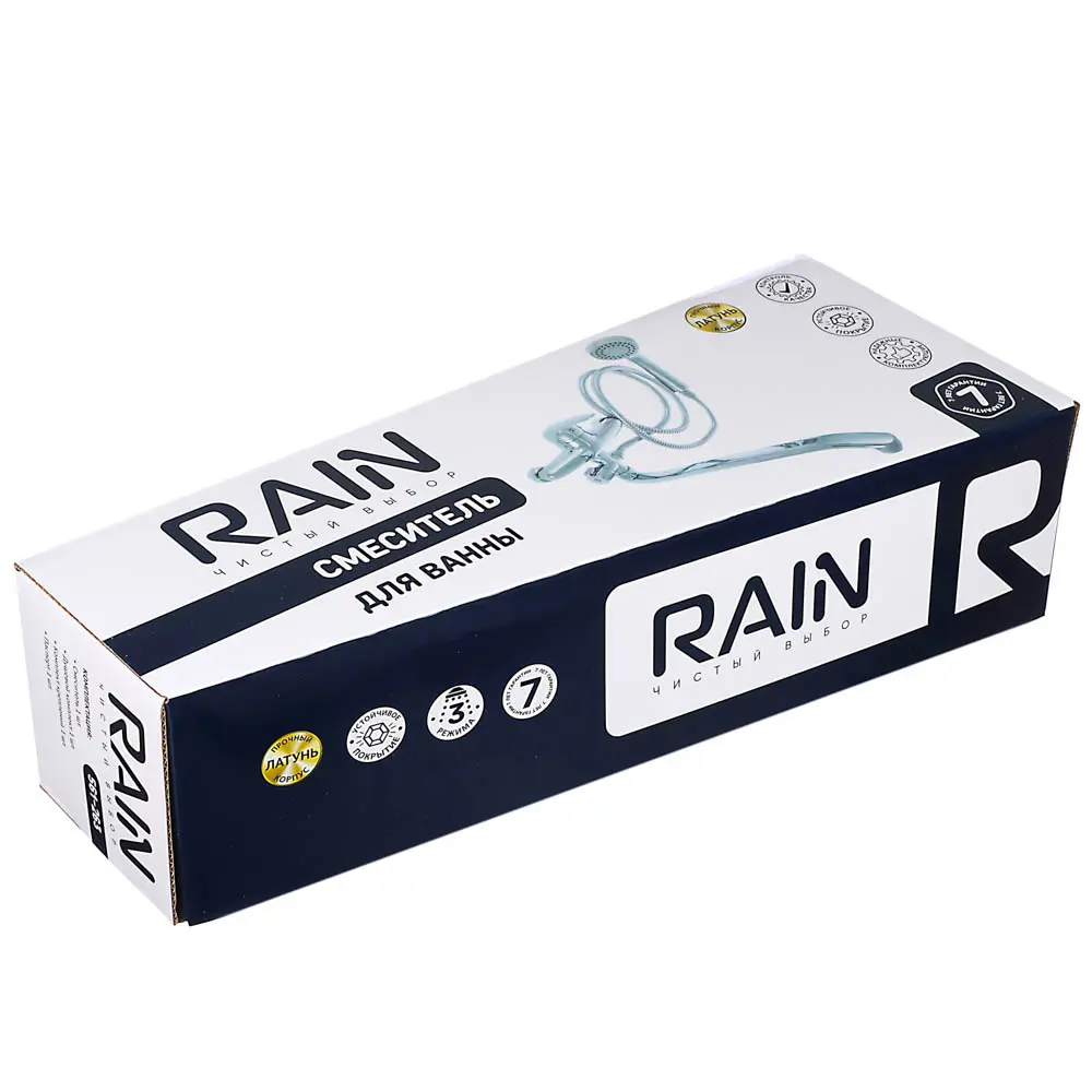 RAIN Смеситель для ванны Коралл, плоский излив 40см, душ. набор, картридж 40мм, латунь, хром - #5