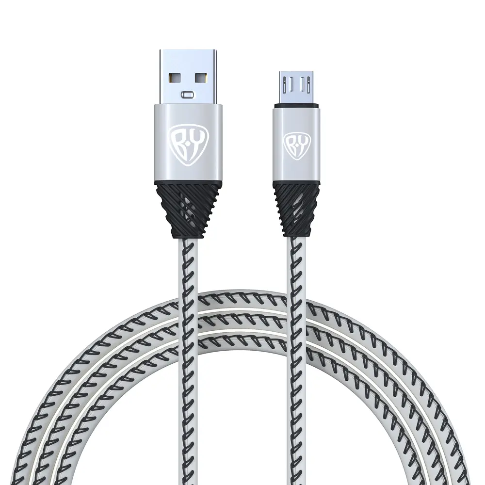 Кабель для зарядки USB(A)-microUSB BY Премиум, 1м, 2А, кожаная оплётка, серебристый - #1