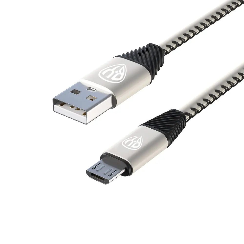 Кабель для зарядки USB(A)-microUSB BY Премиум, 1м, 2А, кожаная оплётка, серебристый - #4