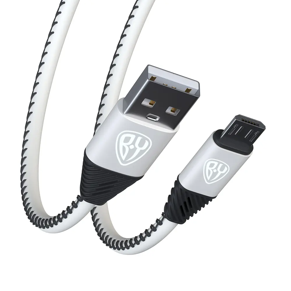 Кабель для зарядки USB(A)-microUSB BY Премиум, 1м, 2А, кожаная оплётка, серебристый - #5