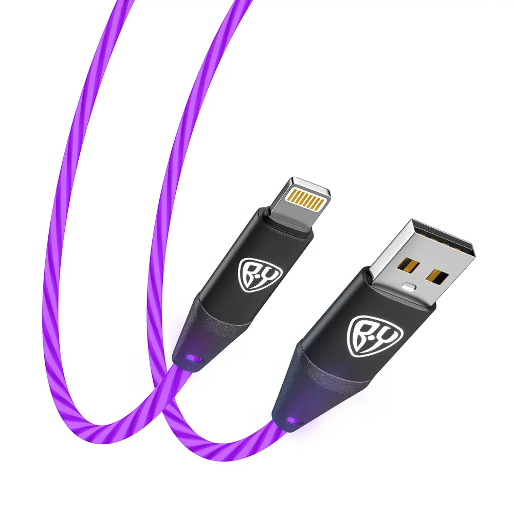 BY Кабель для зарядки Светящийся iP, 1м, 2.4А, Быстрая зарядка, подсв. фиолетовая, Герои, ВАСИЛИСА - #5