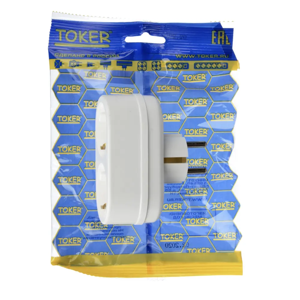 Разветвитель 2 гнезда TOKER, евро, с заземлением, 16А, 250В, белый - #3