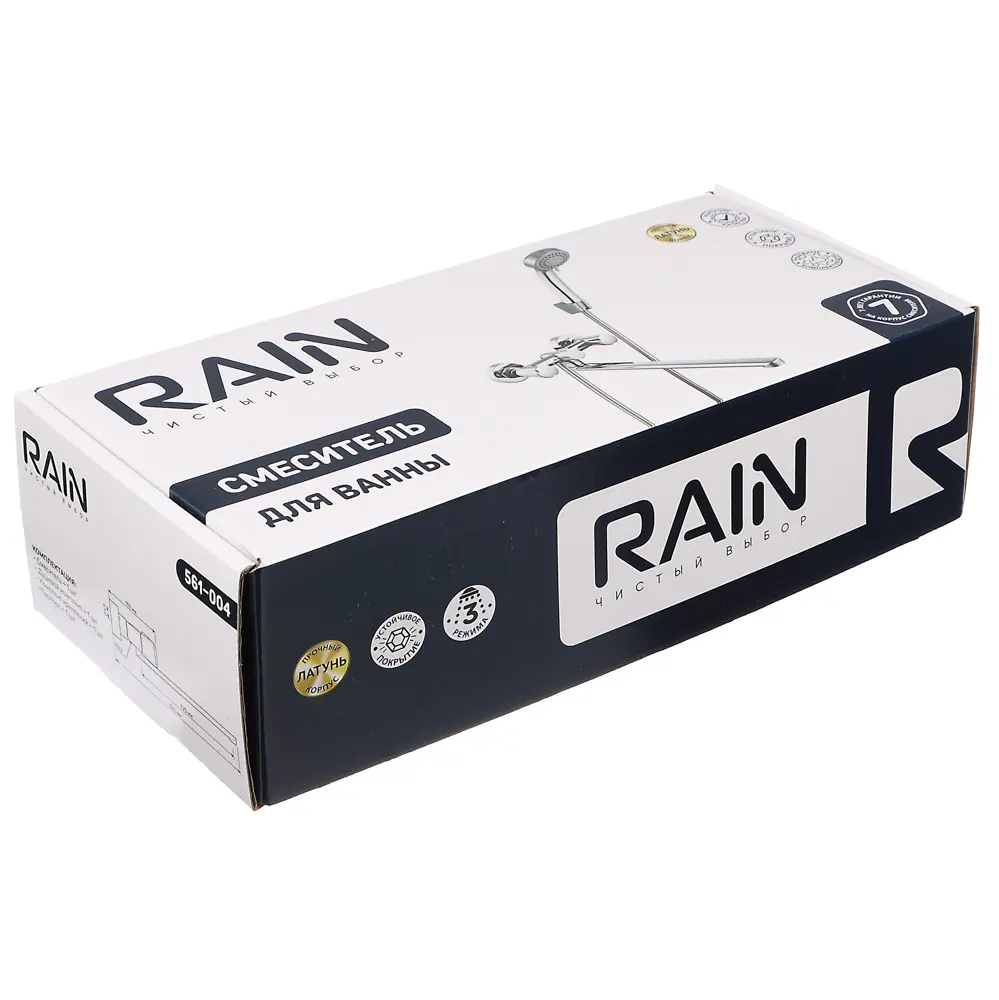 RAIN Смеситель для ванны Уран, прямой излив 35см, кранбуксы 1/2, душ. набор, овал, латунь, хром - #7