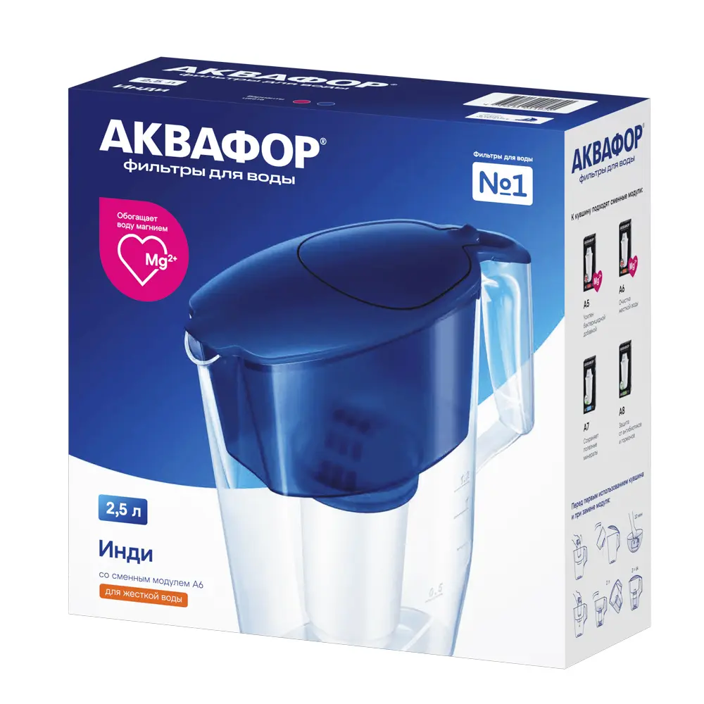 Фильтр-кувшин тм АКВАФОР Инди А6, 2,5 л, пластик, кобальт - #4