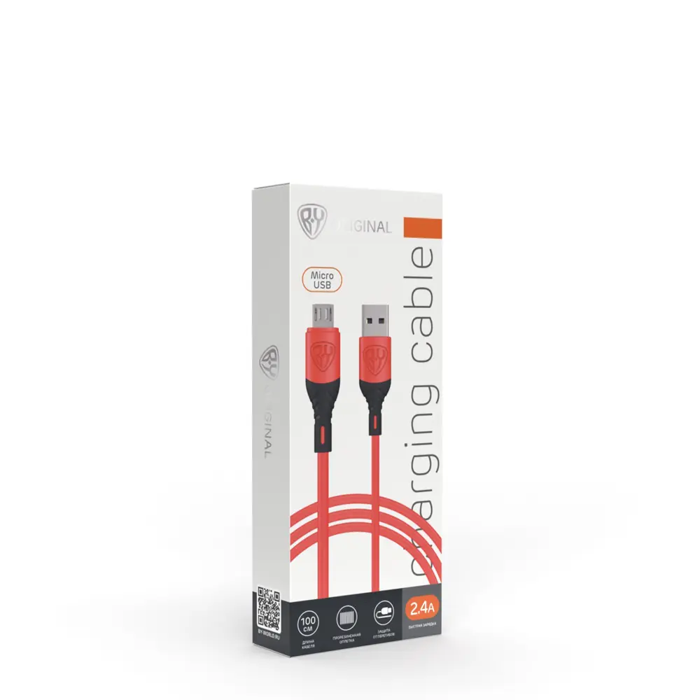 Кабель для зарядки USB(A)-microUSB BY Карнавал, 1м, 2,4А, красный - #2