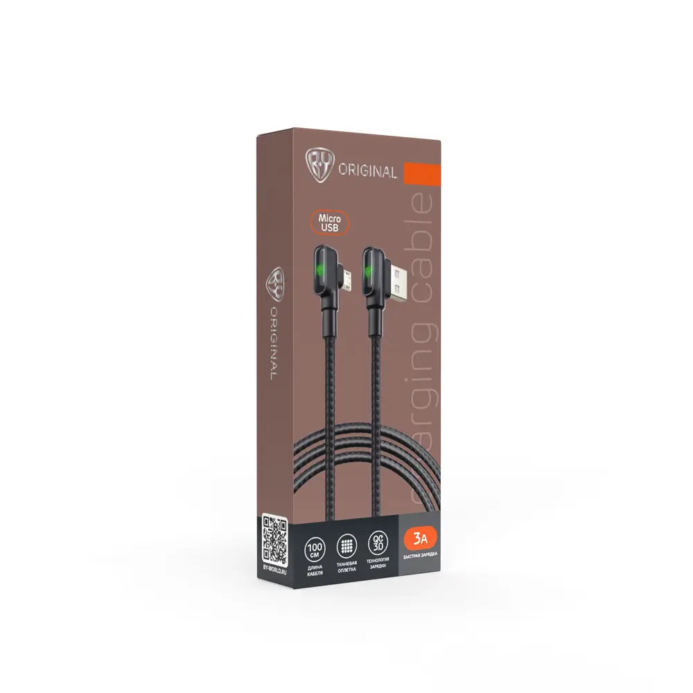 Кабель для зарядки USB(A)-microUSB BY L-shape, 1м, 3A, Быстрая зарядка QC 3.0, черный - #2