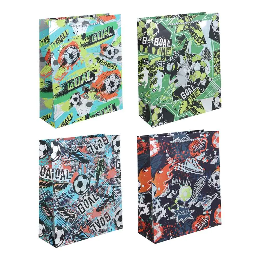 Пакет подарочный, вскч бум., тиснение фольгой, L 26x32x10см, футбол, 210гр, 4 дизайна - #1