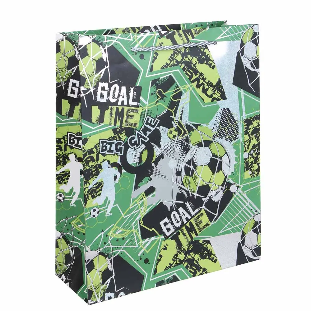 Пакет подарочный, вскч бум., тиснение фольгой, L 26x32x10см, футбол, 210гр, 4 дизайна - #2