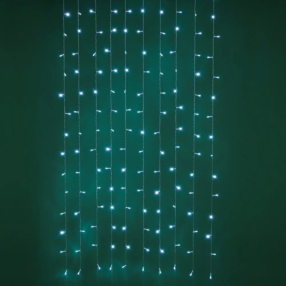 СНОУ БУМ Эл.гирлянда занавес, 1.5x1.5м, 150LED, белый, 10 нитей, пост.свеч., ПВХ прозр., 220В - #1
