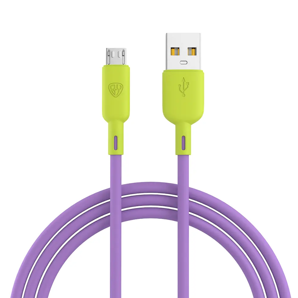 Кабель для зарядки USB(A)-microUSB BY Bright, 1м, быстр зар 3А, QC,PD 20Вт, силикон, лимонно-фиолет. - #1