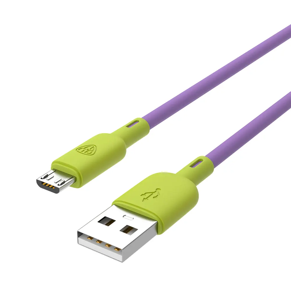 Кабель для зарядки USB(A)-microUSB BY Bright, 1м, быстр зар 3А, QC,PD 20Вт, силикон, лимонно-фиолет. - #4