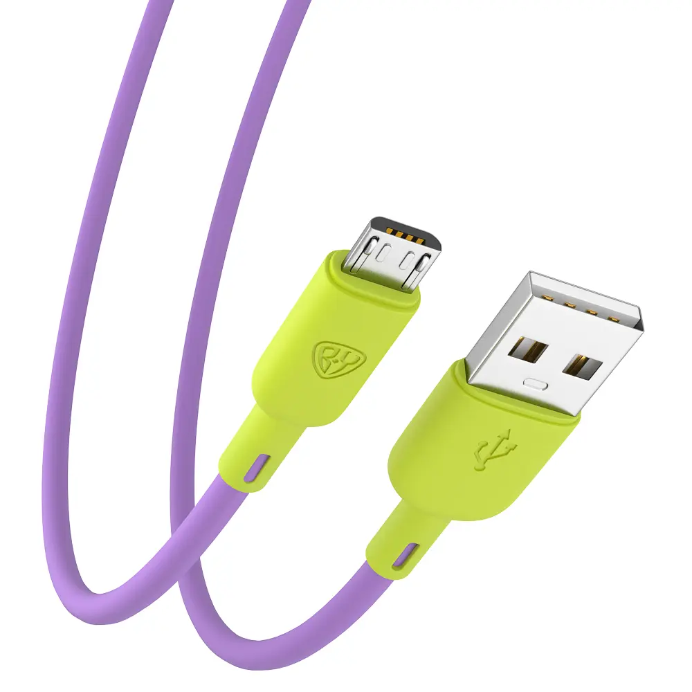 Кабель для зарядки USB(A)-microUSB BY Bright, 1м, быстр зар 3А, QC,PD 20Вт, силикон, лимонно-фиолет. - #5