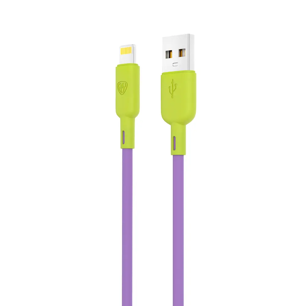 Кабель для зарядки USB(A)-iP BY Bright, 1м, Быстрая зарядка 2.4А, 12Вт, силикон, лимонно-фиолетовый - #3