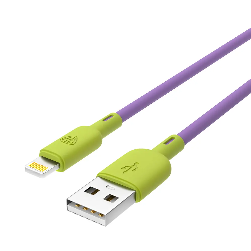 Кабель для зарядки USB(A)-iP BY Bright, 1м, Быстрая зарядка 2.4А, 12Вт, силикон, лимонно-фиолетовый - #4