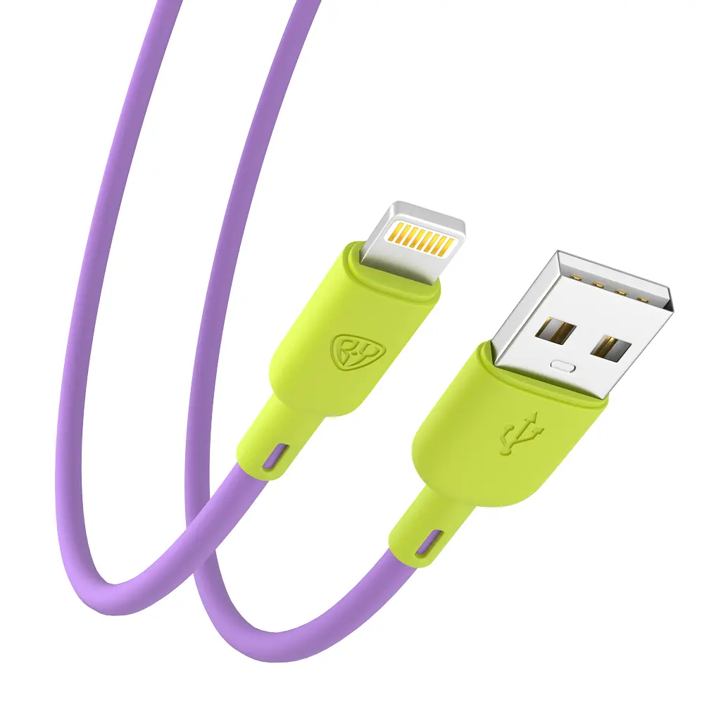 Кабель для зарядки USB(A)-iP BY Bright, 1м, Быстрая зарядка 2.4А, 12Вт, силикон, лимонно-фиолетовый - #5