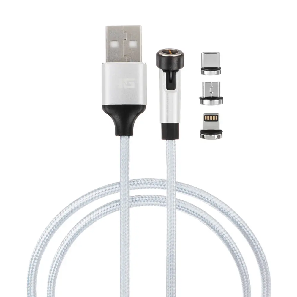 NG Кабель для зарядки магнитный поворотный 3 в 1, iP/Micro USB/Type-C, 1м, 2.4, тканевая оплетка - #1
