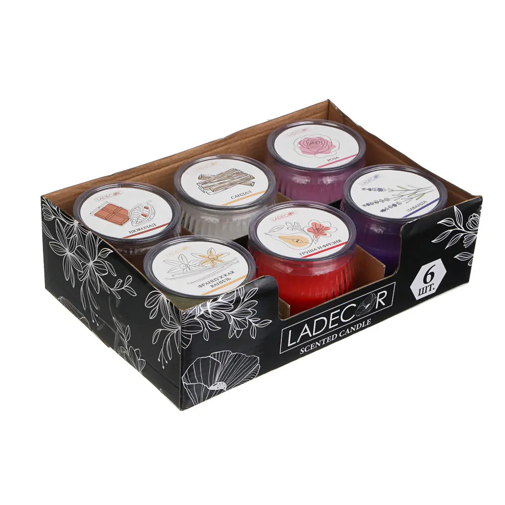 LADECOR Свеча ароматическая в стеклянном подсвечнике, парафин,7x6,5 см, 6 цветов - #3