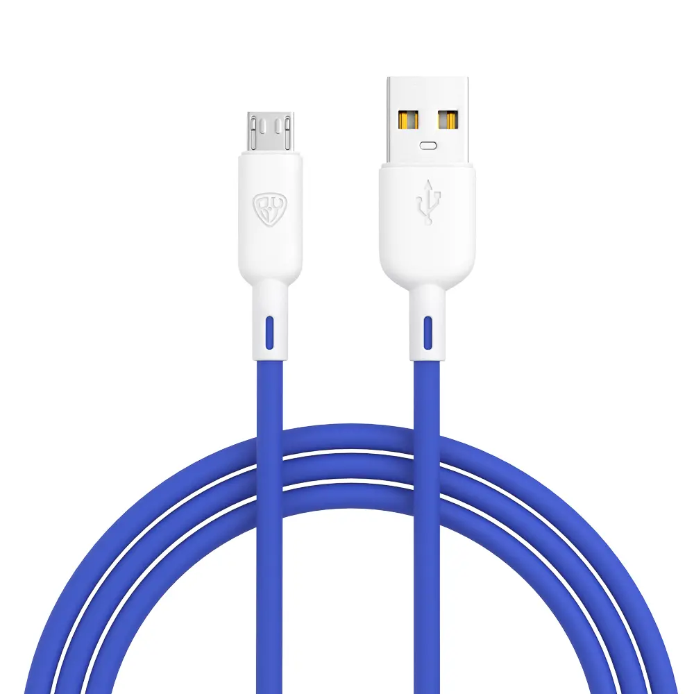 Кабель для зарядки USB(A)-microUSB BY Bright, 1м, быстр зарядка 3А, QC,PD 20Вт, силикон, сине-серый - #1