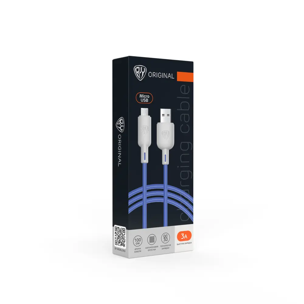 Кабель для зарядки USB(A)-microUSB BY Bright, 1м, быстр зарядка 3А, QC,PD 20Вт, силикон, сине-серый - #2