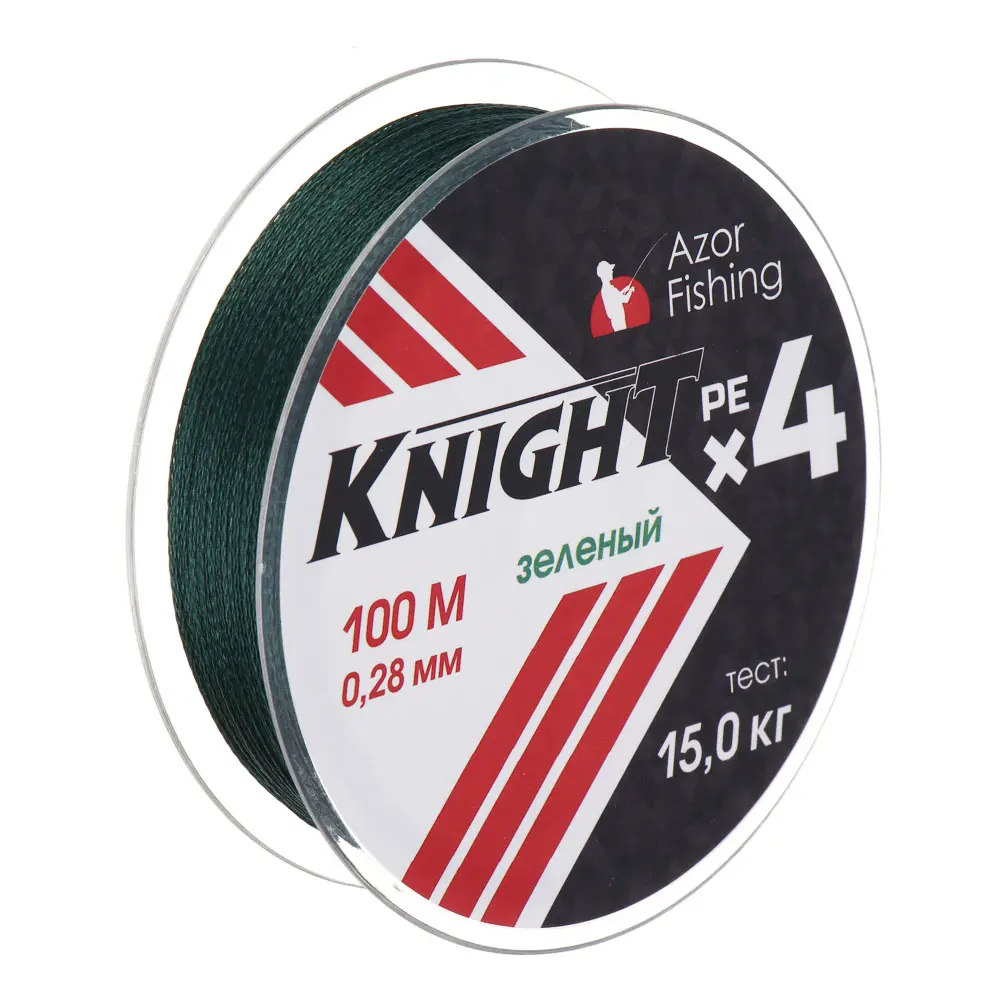 AZOR FISHING Леска плетеная PE "Найт Х4", 100м, 0,28мм, 15,0кг, зеленый - #1