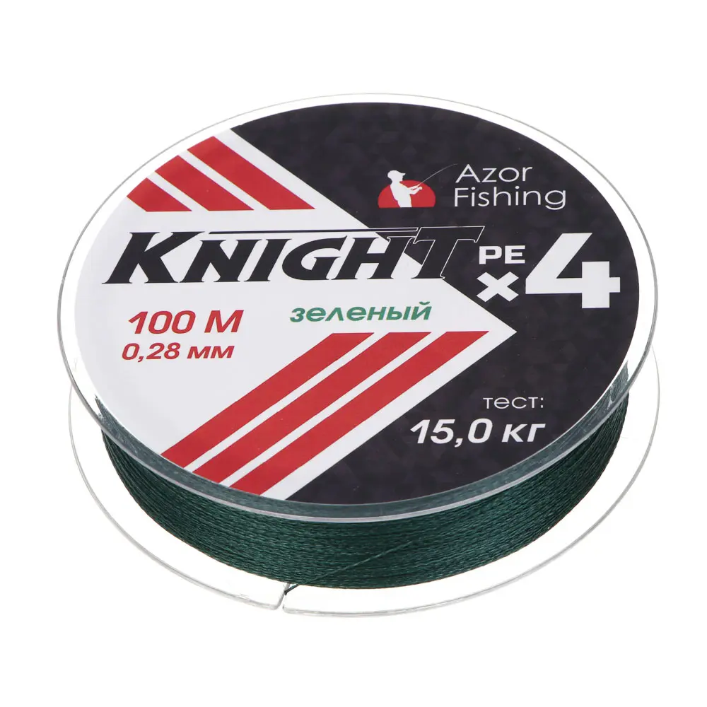 AZOR FISHING Леска плетеная PE "Найт Х4", 100м, 0,28мм, 15,0кг, зеленый - #2