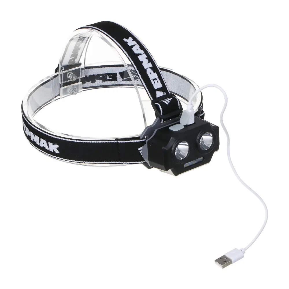 Фонарь налобный тм ЕРМАК, 2 P30 LED +3 SMD, 5 режимов, 1200мАч, 7,2х4,8х4см, USB кабель, пластик - #7