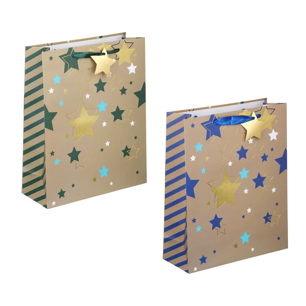 Пакет подарочный тм LADECOR, вскч бум., с фольгированным слоем, L 26x32x10 см, 2 цвета, звезды - #1