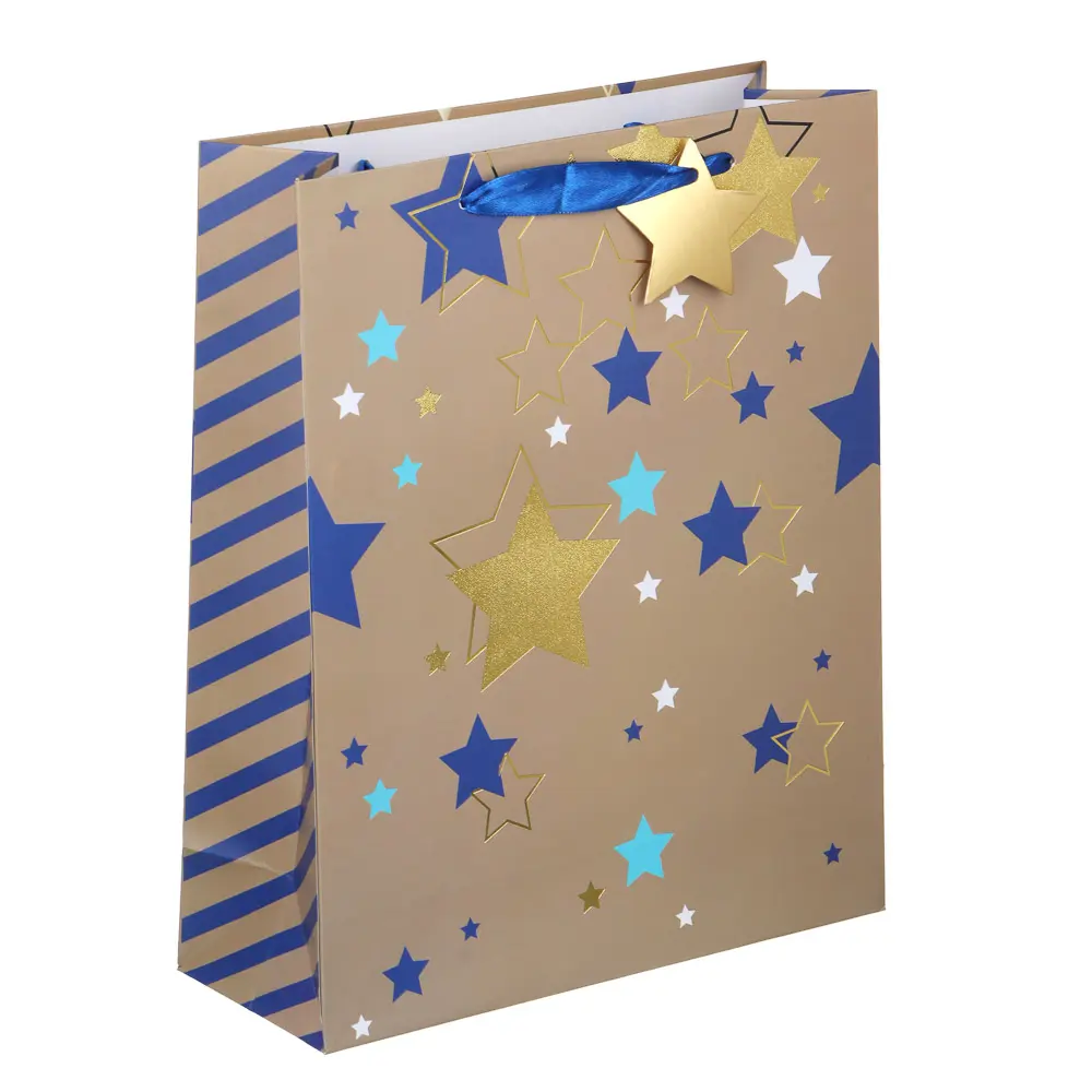 Пакет подарочный тм LADECOR, вскч бум., с фольгированным слоем, L 26x32x10 см, 2 цвета, звезды - #2