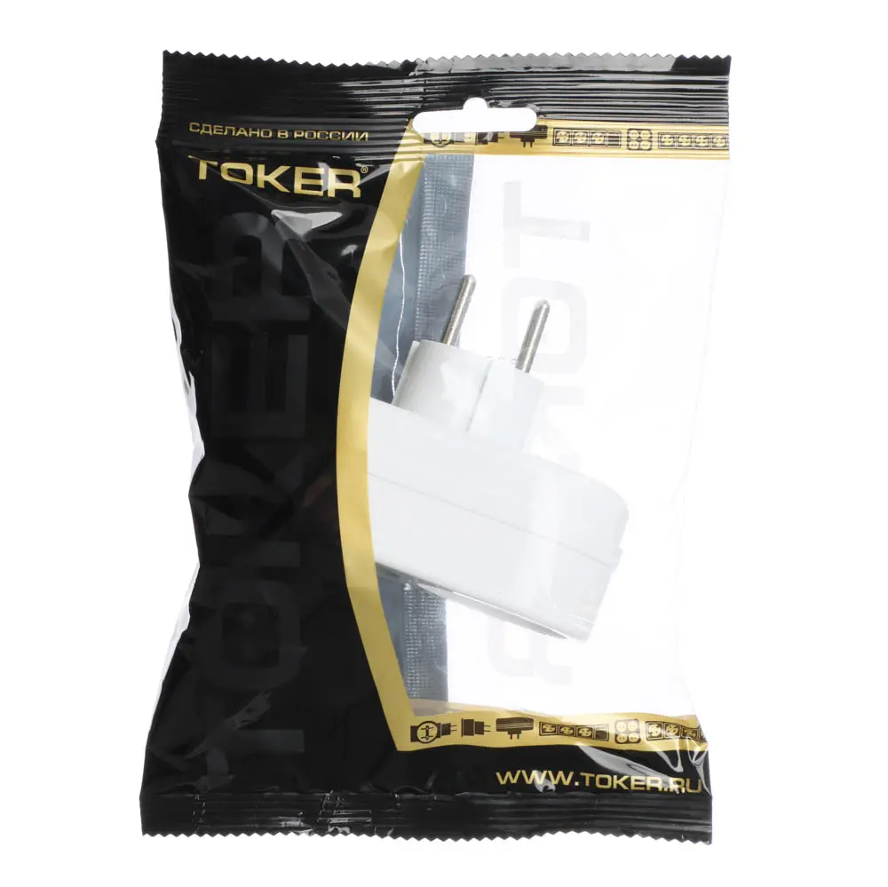 Разветвитель 2 гнезда TOKER, евро, без заземления, 6А, 250В, белый - #5