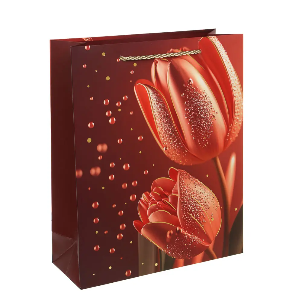 Пакет подарочный бумажный тм LADECOR L 26x32x10 см, "Цветы" арт 2, 4 диз. - #2