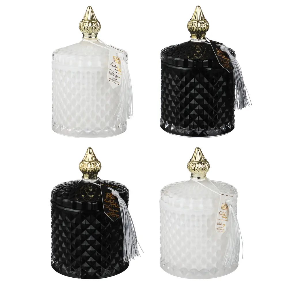 NEW GALAXY Свеча ароматизированная Blaсk&White 160гр. wood sage, white flower, bluebell, pear - #1
