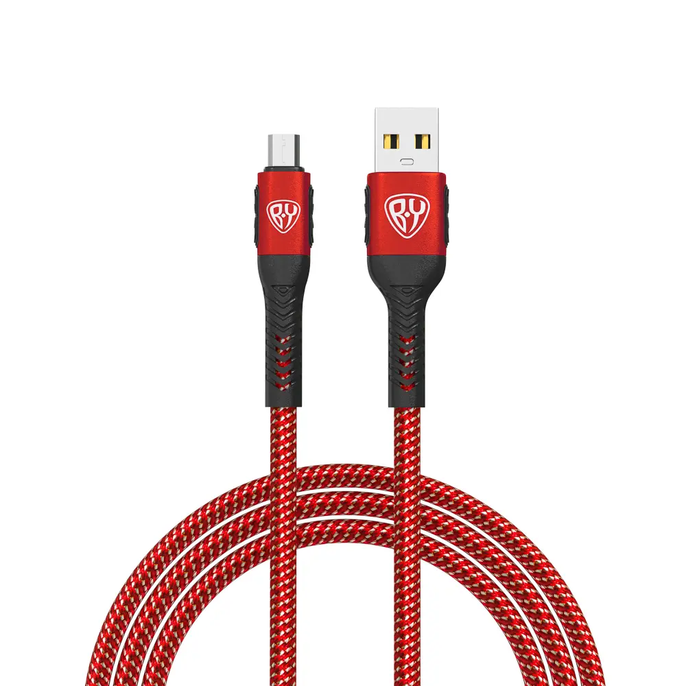 Кабель для зарядки USB(A)-microUSB BY Silky, 1м, Быстрая зарядка 3А, QC, PD 20Вт, тканевый, красный - #1