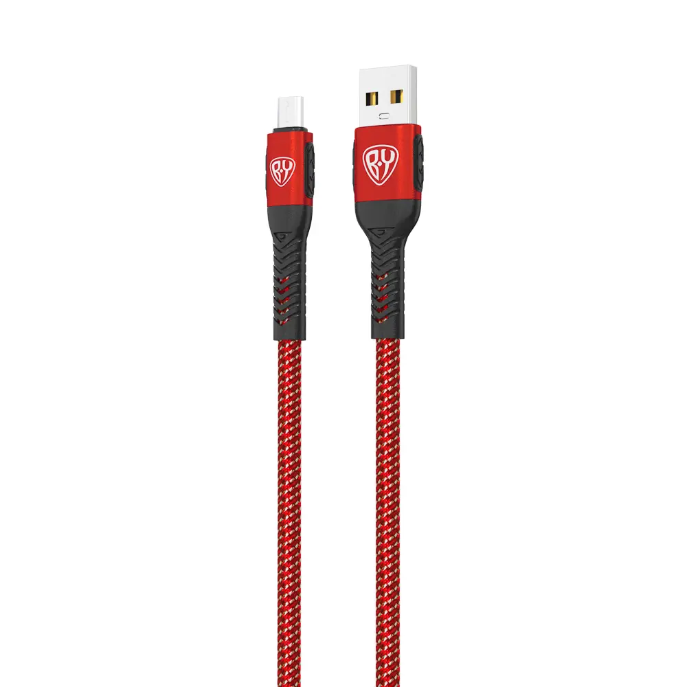 Кабель для зарядки USB(A)-microUSB BY Silky, 1м, Быстрая зарядка 3А, QC, PD 20Вт, тканевый, красный - #3